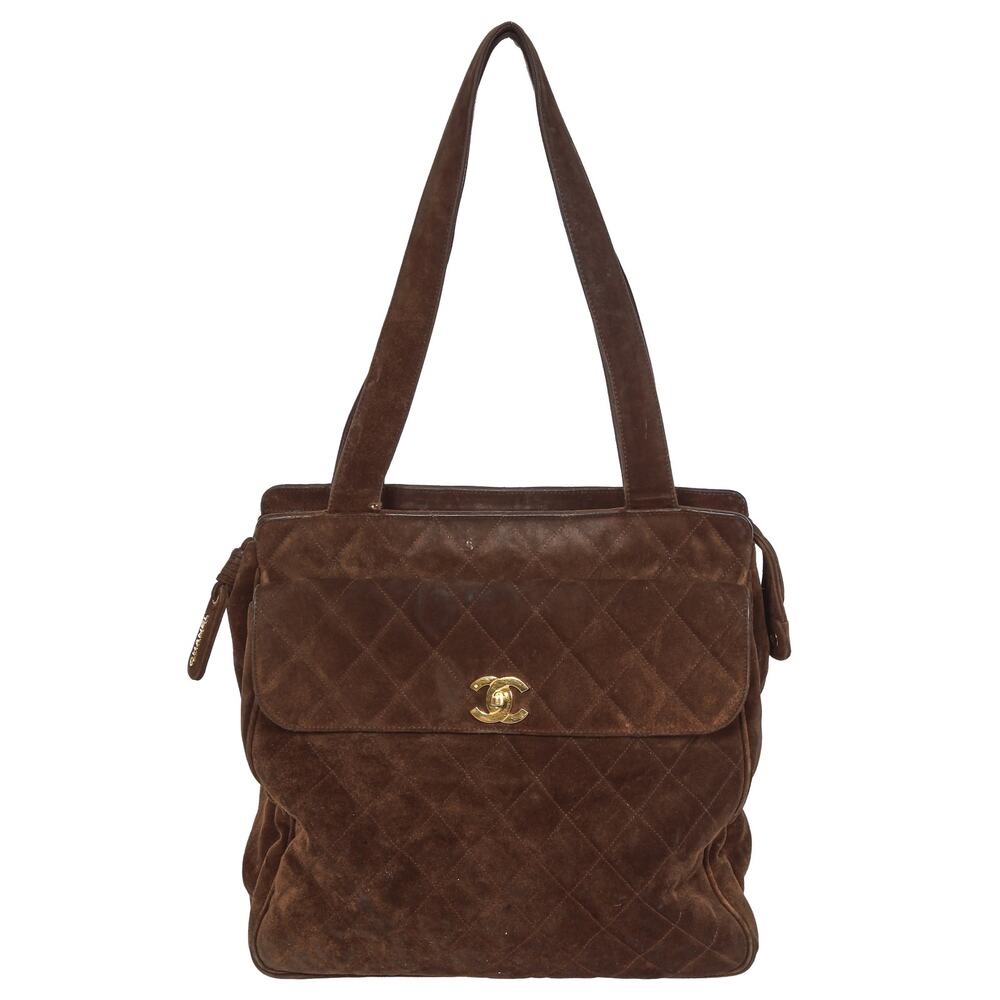 Chanel brown suede quilted shoulder bag